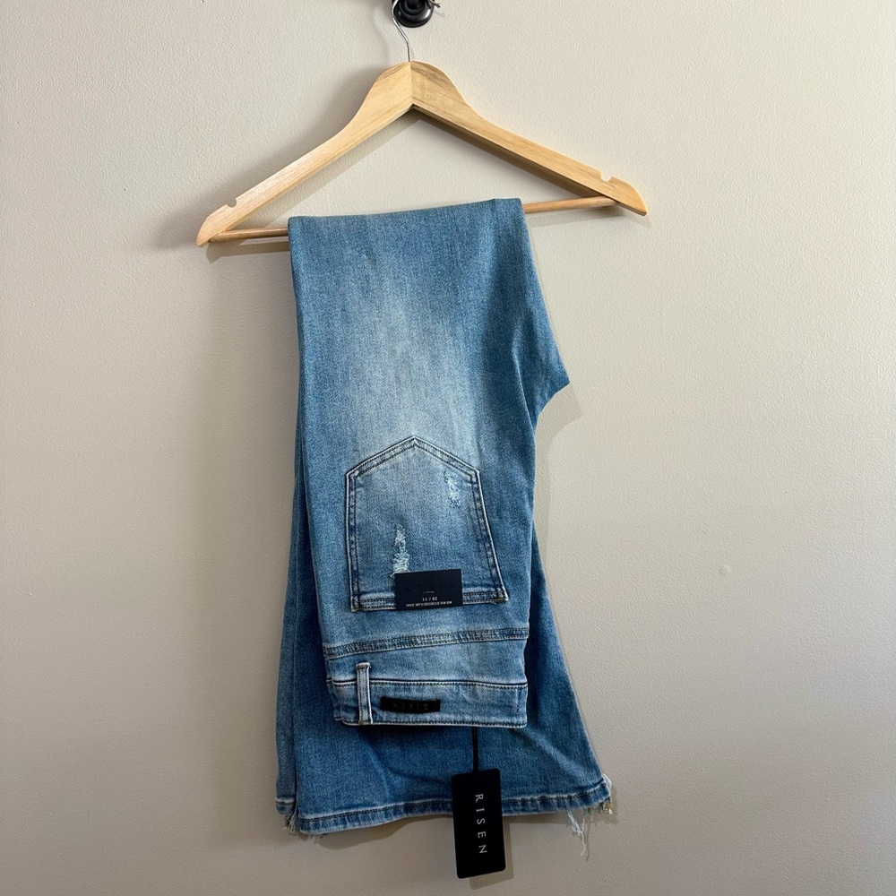 Risen Light Wash Distressed Jeans - Light Blue